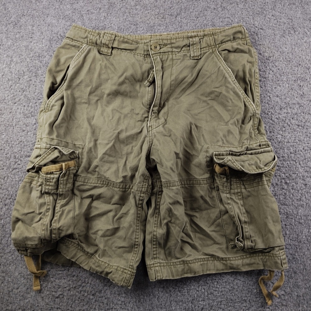 VTG No Boundaries Cotton Cargo Shorts Mens 34 Green Drawstring Paratrooper Y2K